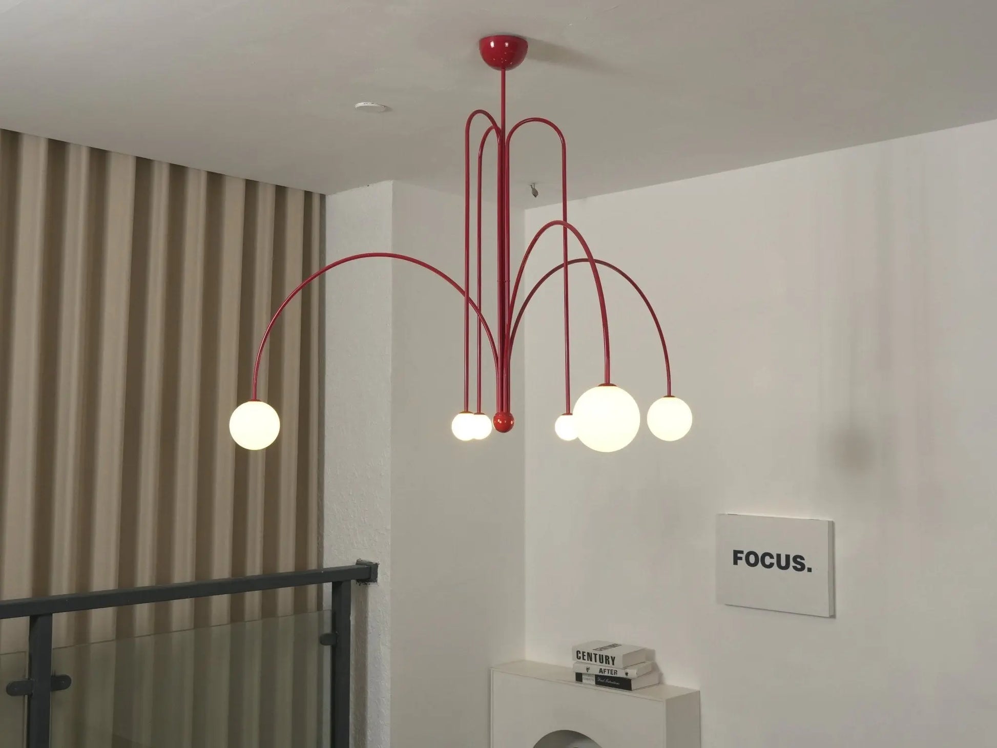 Branching Arc Sputnik Chandelier — Nordic Art Deco Pendant Light with Milk Glass Globes for Dining Room, Living Room, Restaurant and Cafe, Black Gold and Red Multi-Head Ceiling Light Erbstuk