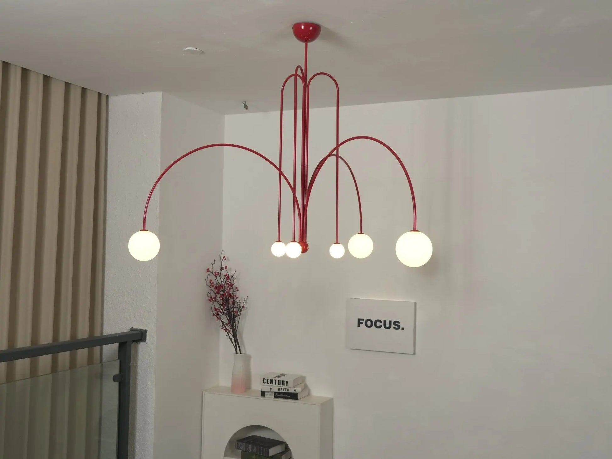 Branching Arc Sputnik Chandelier — Nordic Art Deco Pendant Light with Milk Glass Globes for Dining Room, Living Room, Restaurant and Cafe, Black Gold and Red Multi-Head Ceiling Light Erbstuk