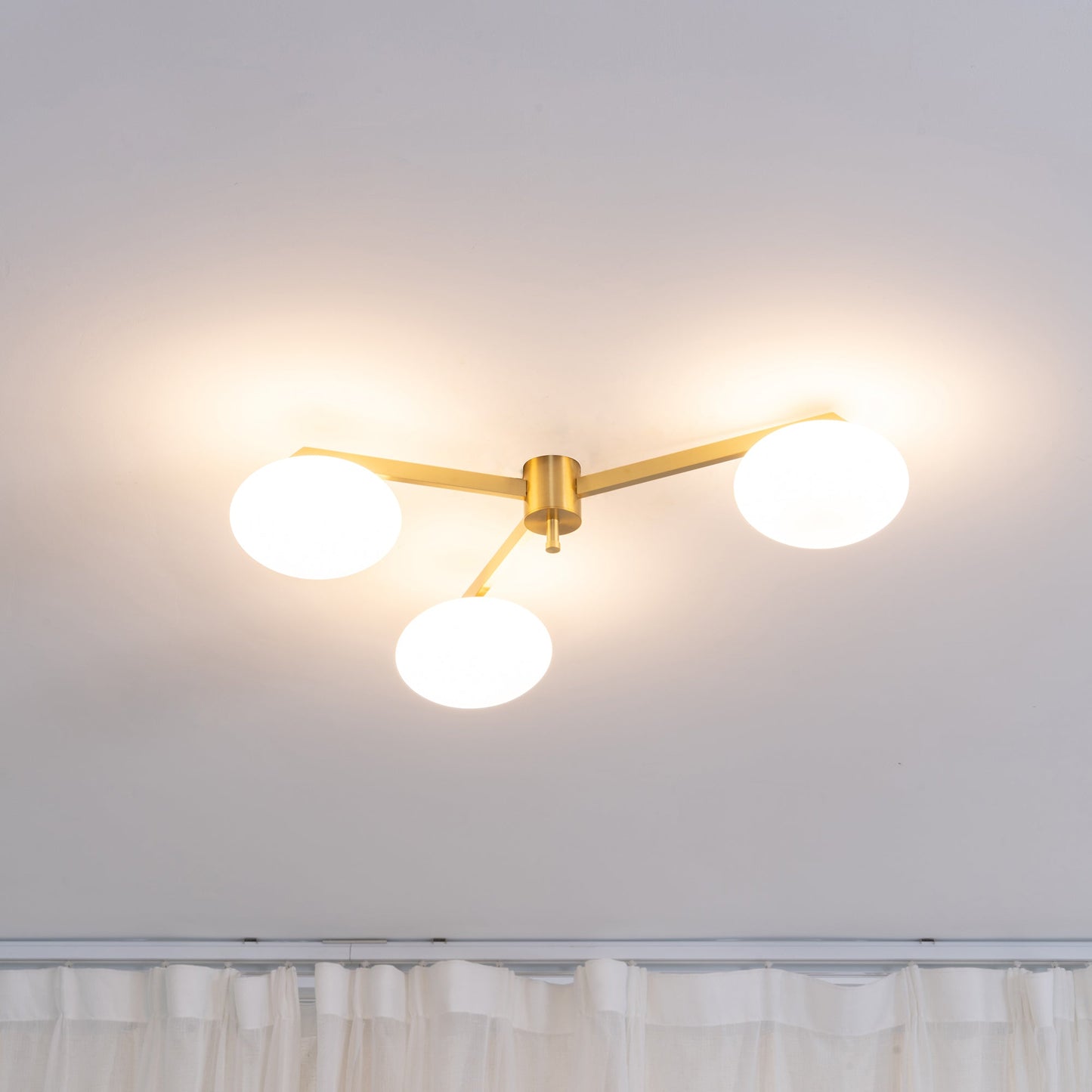 Pearl Globe Brass Arm Flush Mount Ceiling Light