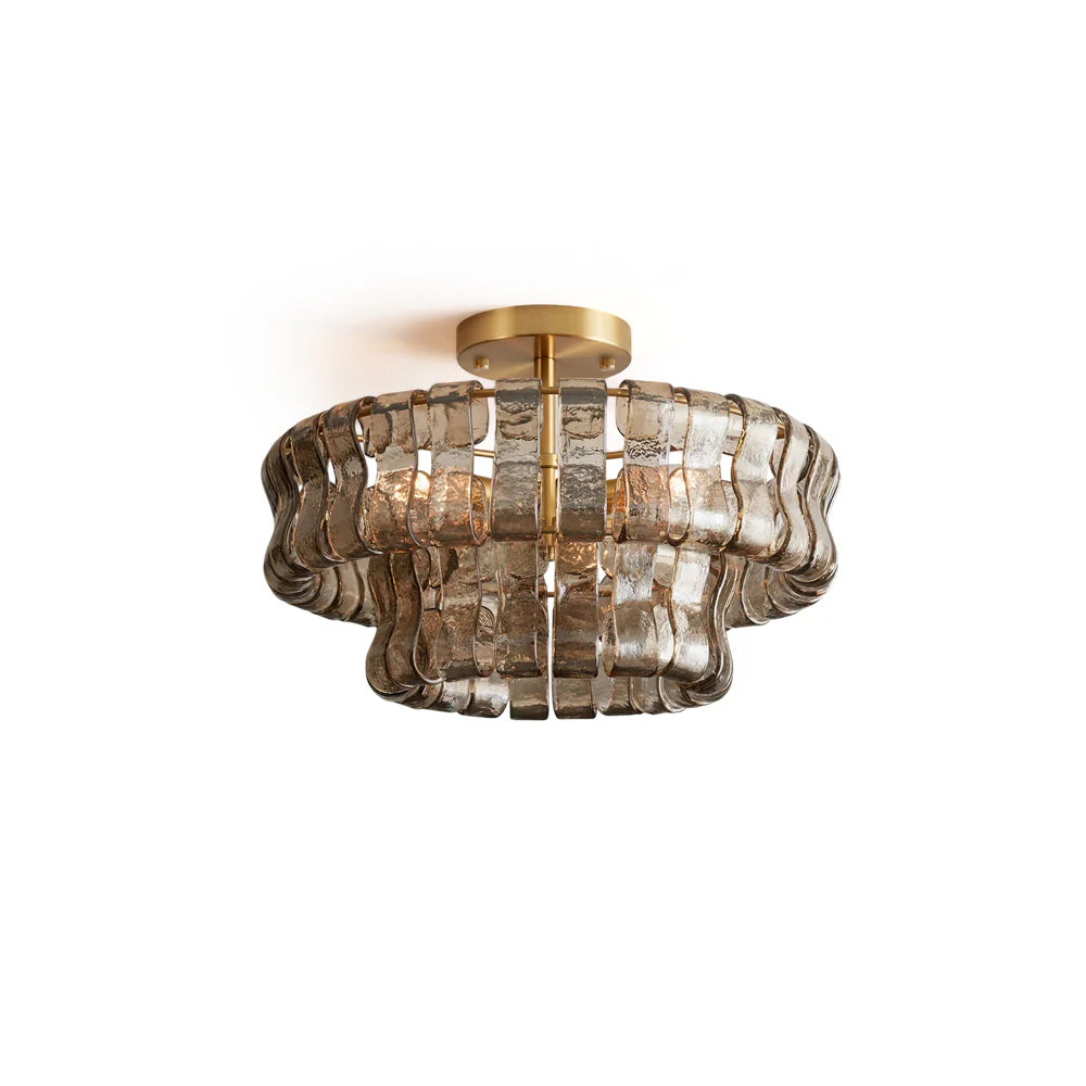 Ice-Textured Glass Round Flush Mount Ceiling Light