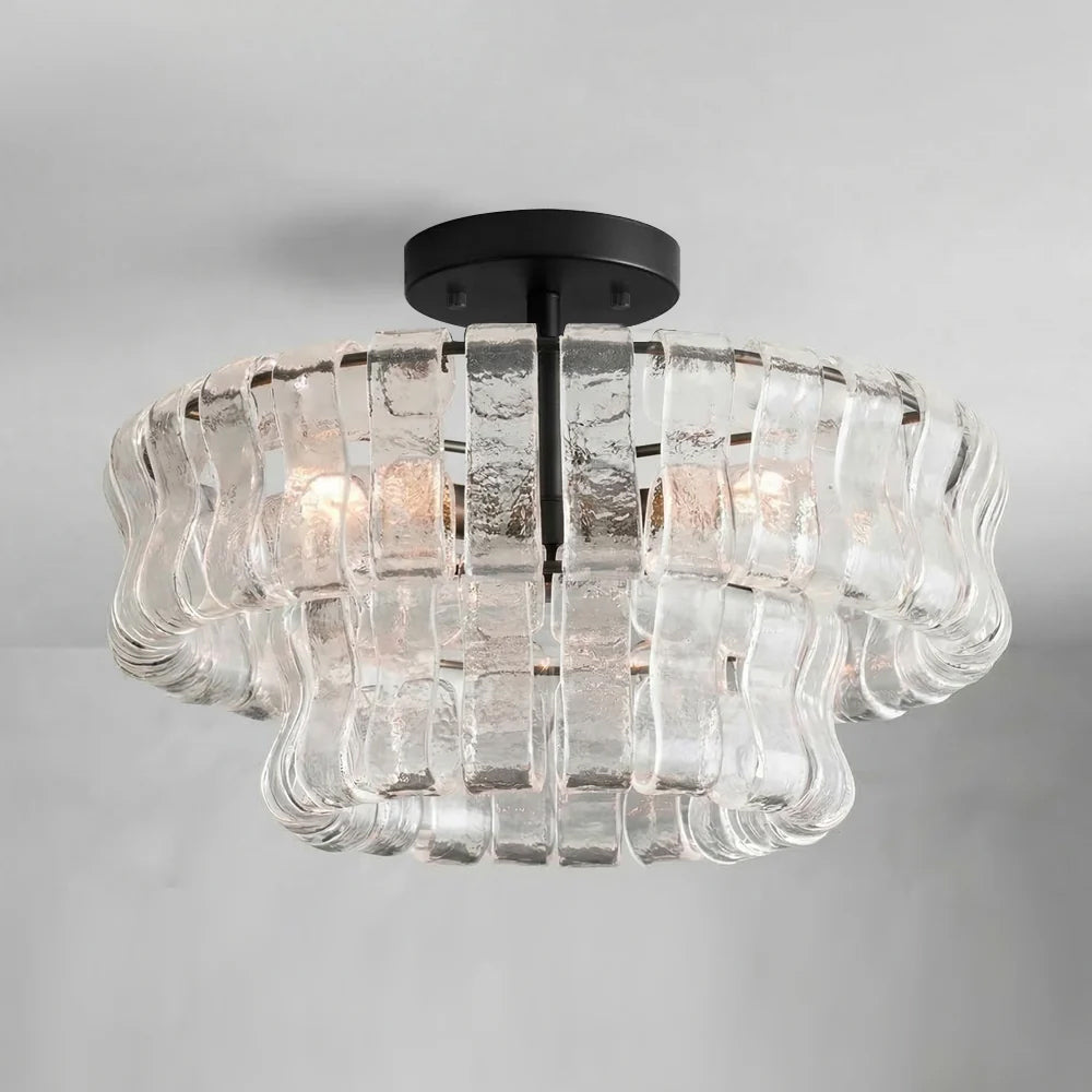 Ice-Textured Glass Round Flush Mount Ceiling Light