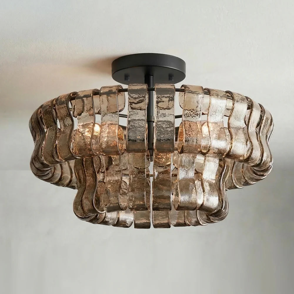 Ice-Textured Glass Round Flush Mount Ceiling Light