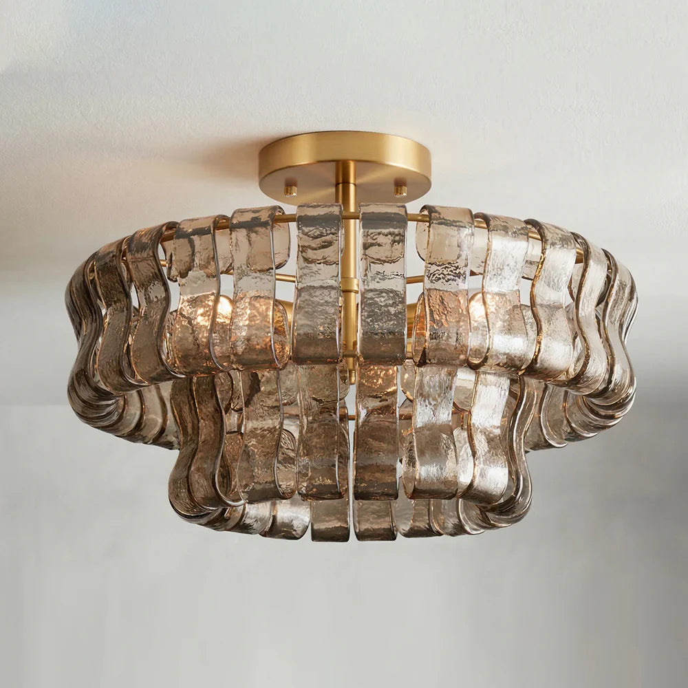 Ice-Textured Glass Round Flush Mount Ceiling Light