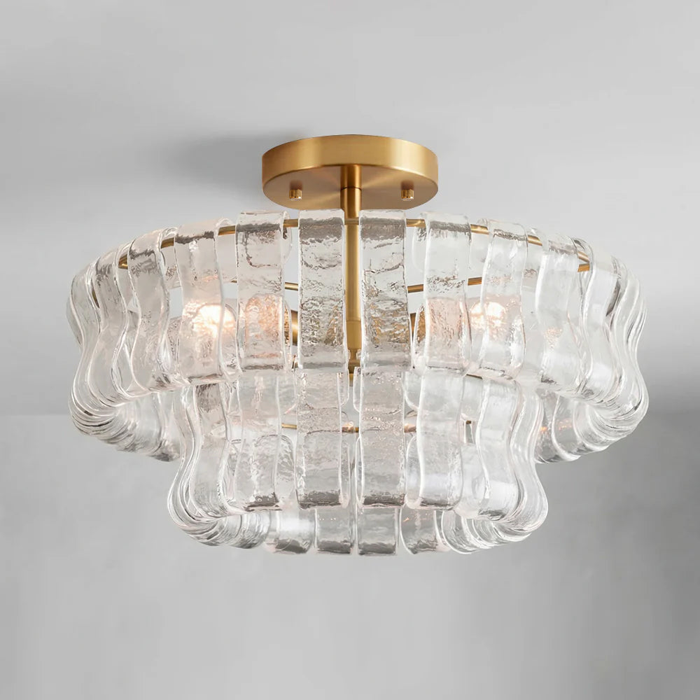 Ice-Textured Glass Round Flush Mount Ceiling Light
