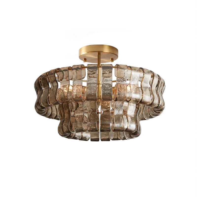 Ice-Textured Glass Round Flush Mount Ceiling Light