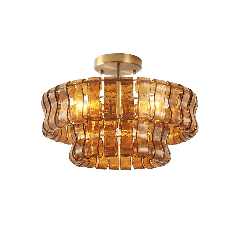 Ice-Textured Glass Round Flush Mount Ceiling Light