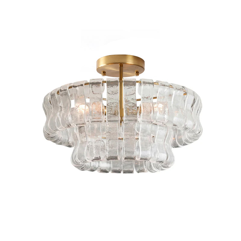 Ice-Textured Glass Round Flush Mount Ceiling Light