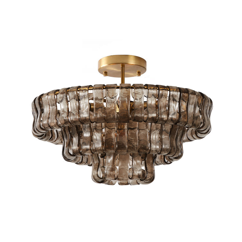 Ice-Textured Glass Round Flush Mount Ceiling Light
