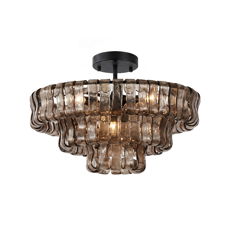 Ice-Textured Glass Round Flush Mount Ceiling Light