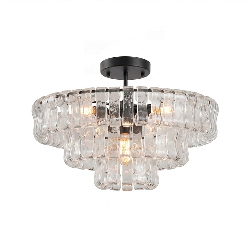 Ice-Textured Glass Round Flush Mount Ceiling Light
