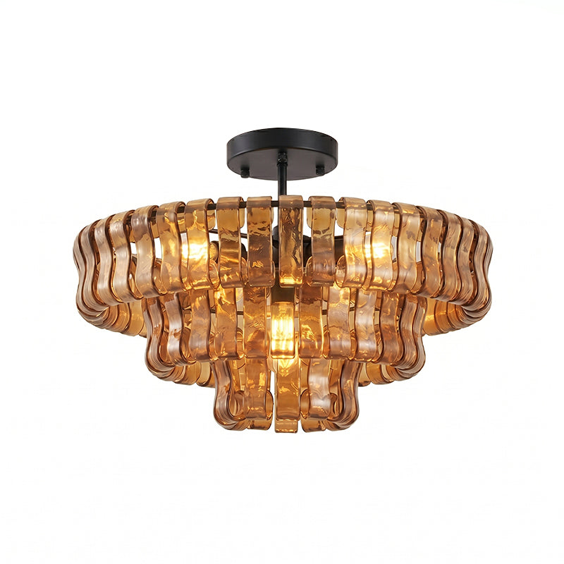 Ice-Textured Glass Round Flush Mount Ceiling Light