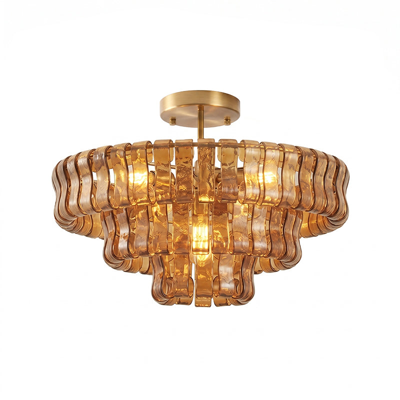 Ice-Textured Glass Round Flush Mount Ceiling Light