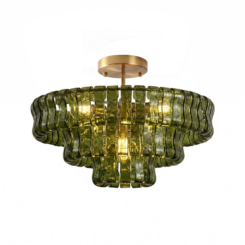 Ice-Textured Glass Round Flush Mount Ceiling Light