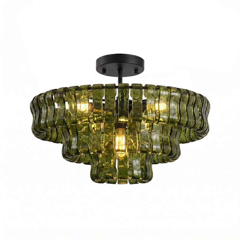 Ice-Textured Glass Round Flush Mount Ceiling Light