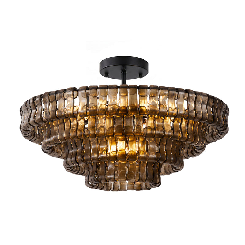 Ice-Textured Glass Round Flush Mount Ceiling Light