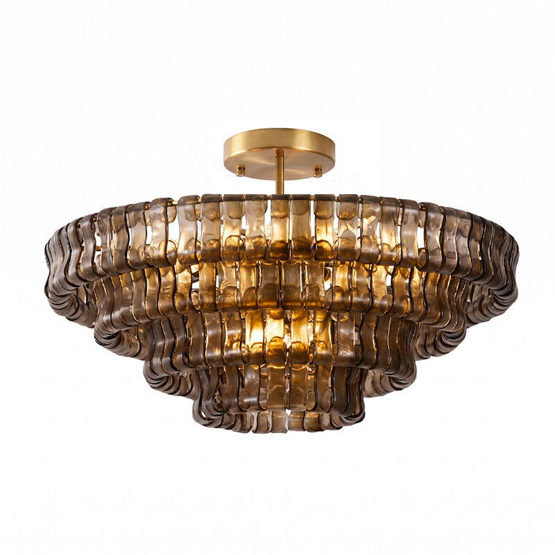 Ice-Textured Glass Round Flush Mount Ceiling Light