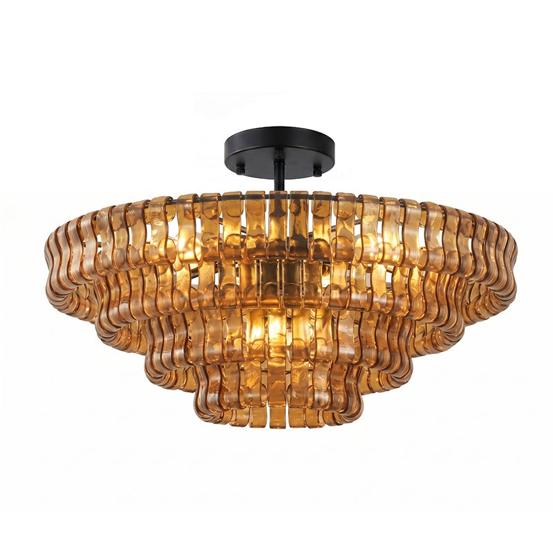 Ice-Textured Glass Round Flush Mount Ceiling Light