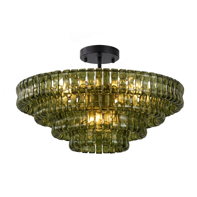 Ice-Textured Glass Round Flush Mount Ceiling Light
