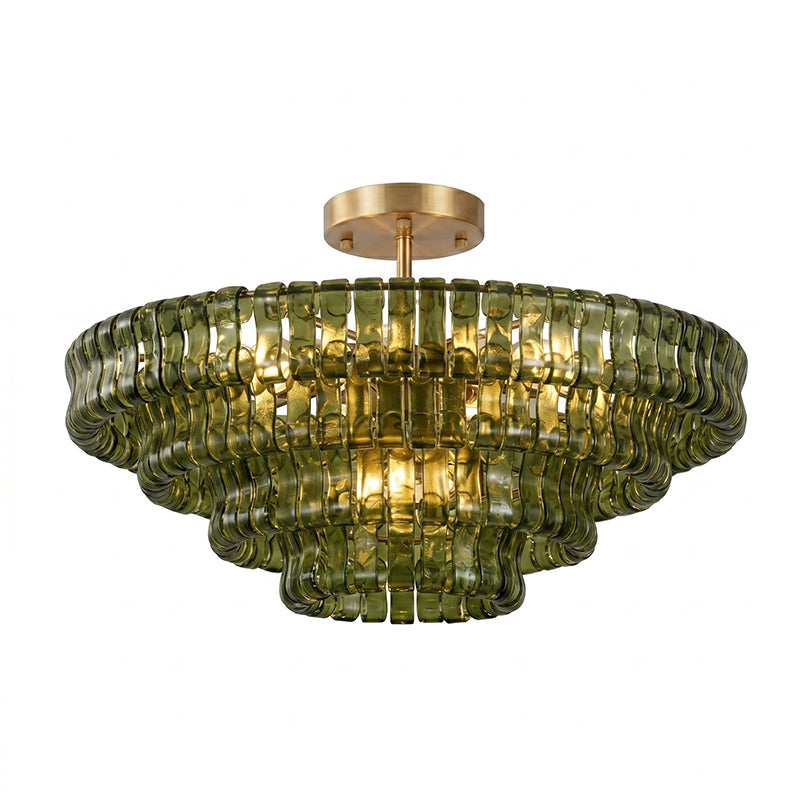 Ice-Textured Glass Round Flush Mount Ceiling Light