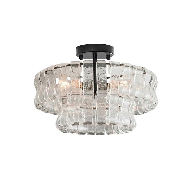 Ice-Textured Glass Round Flush Mount Ceiling Light