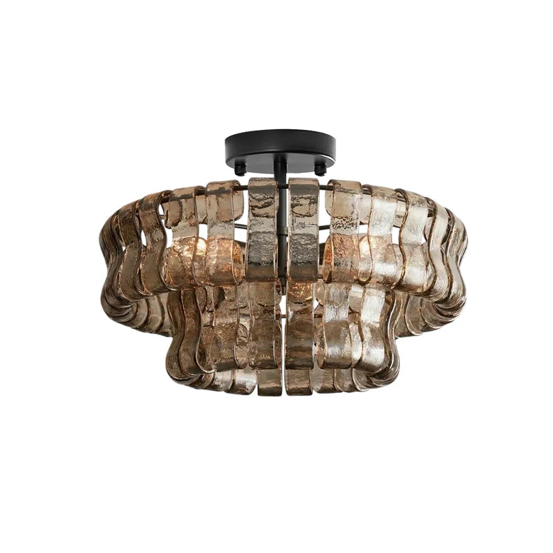Ice-Textured Glass Round Flush Mount Ceiling Light