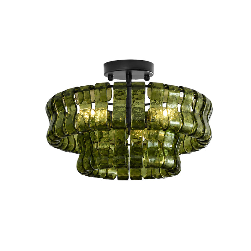 Ice-Textured Glass Round Flush Mount Ceiling Light