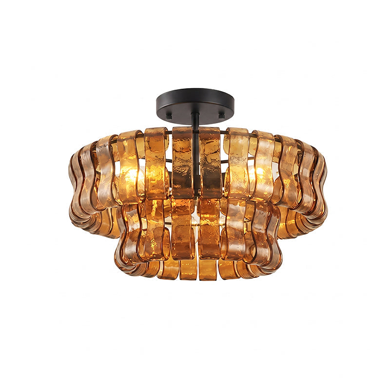 Ice-Textured Glass Round Flush Mount Ceiling Light