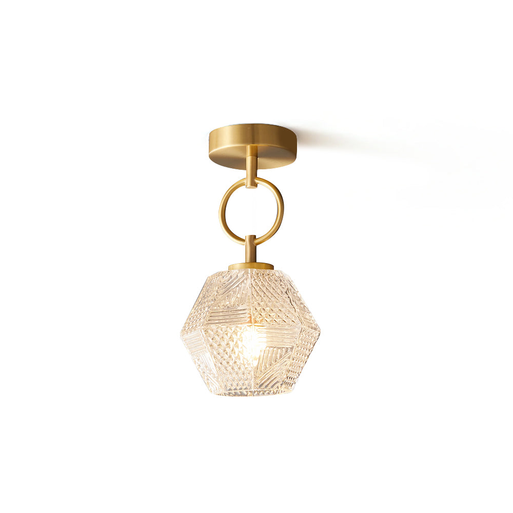 Faceted Glass Art Deco Ceiling Light — Warm Brass