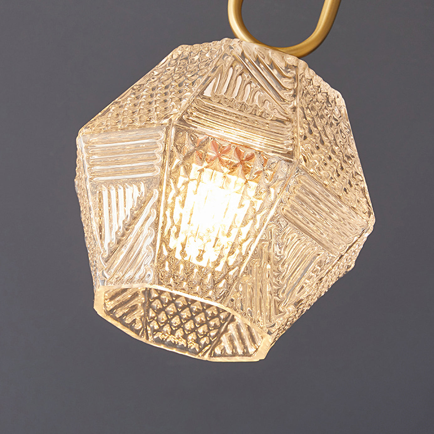 Faceted Glass Art Deco Ceiling Light — Warm Brass