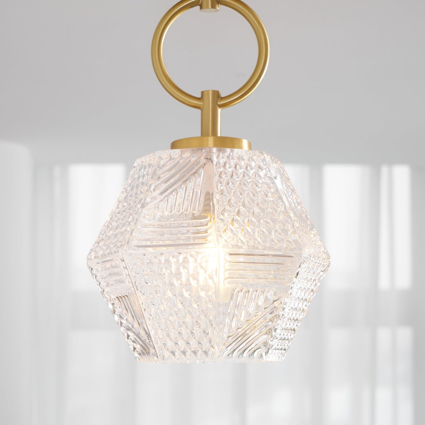 Faceted Glass Art Deco Ceiling Light — Warm Brass