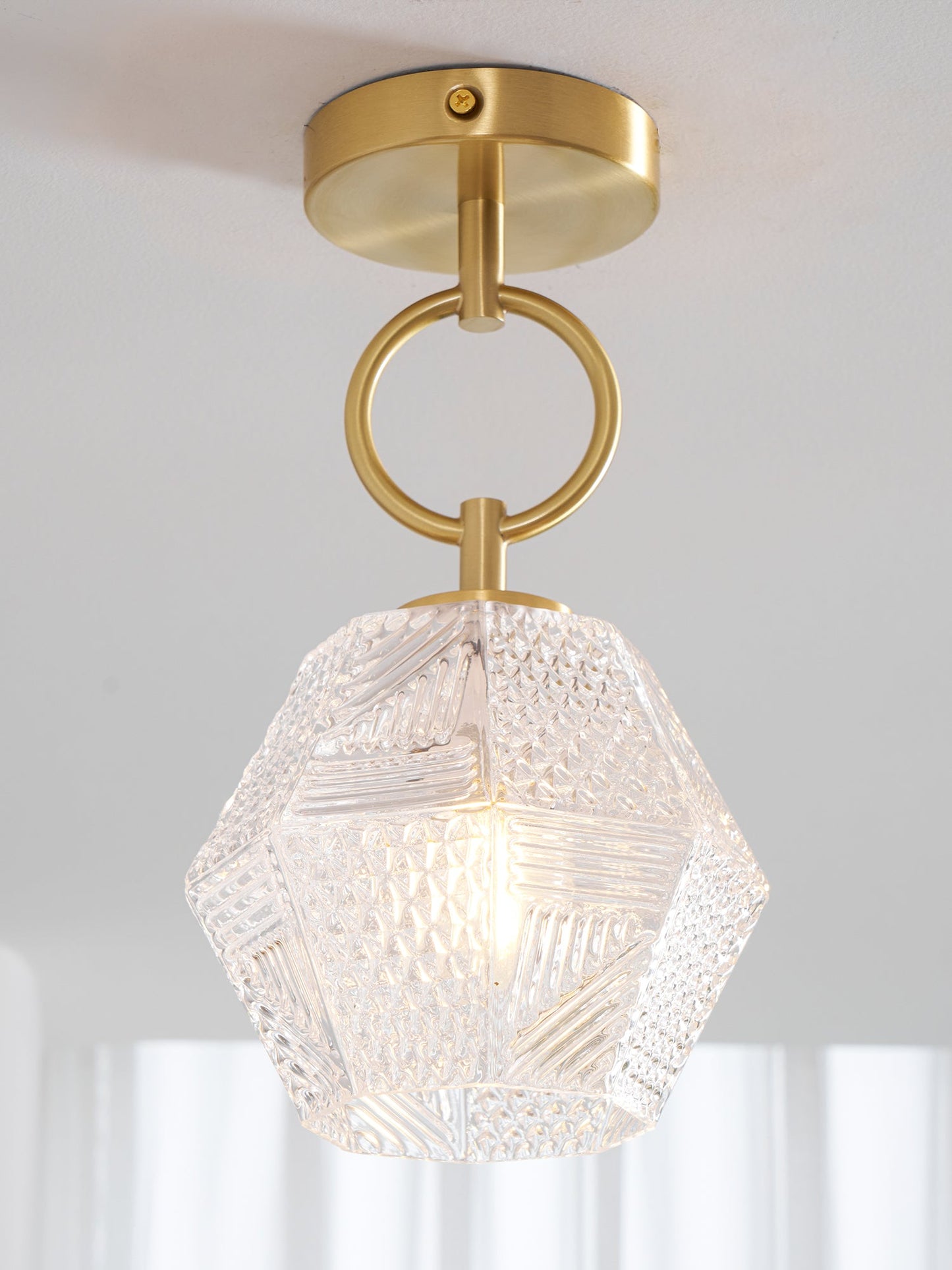 Faceted Glass Art Deco Ceiling Light — Warm Brass