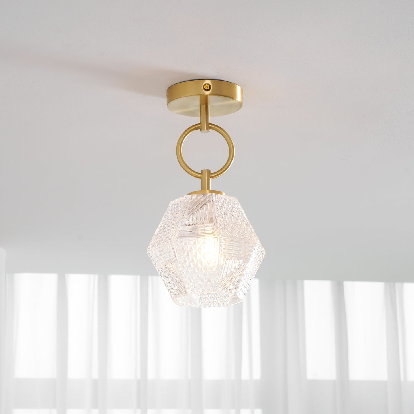 Faceted Glass Art Deco Ceiling Light — Warm Brass