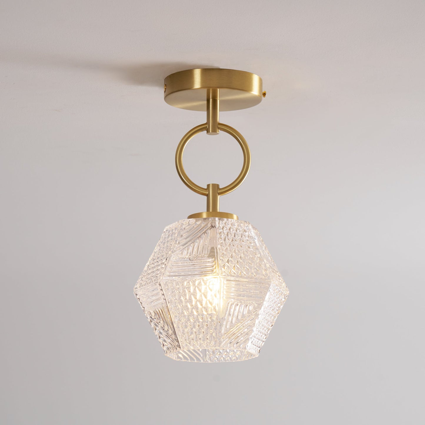 Faceted Glass Art Deco Ceiling Light — Warm Brass