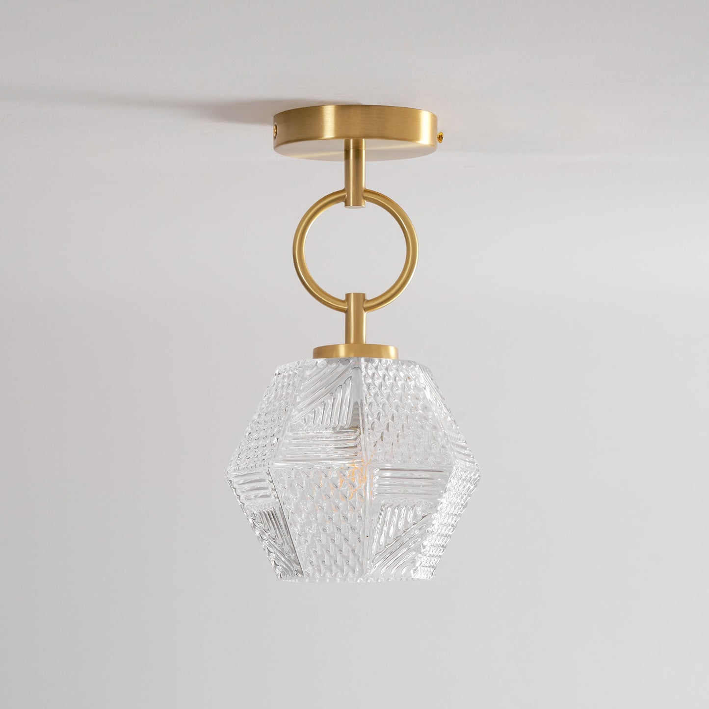 Faceted Glass Art Deco Ceiling Light — Warm Brass