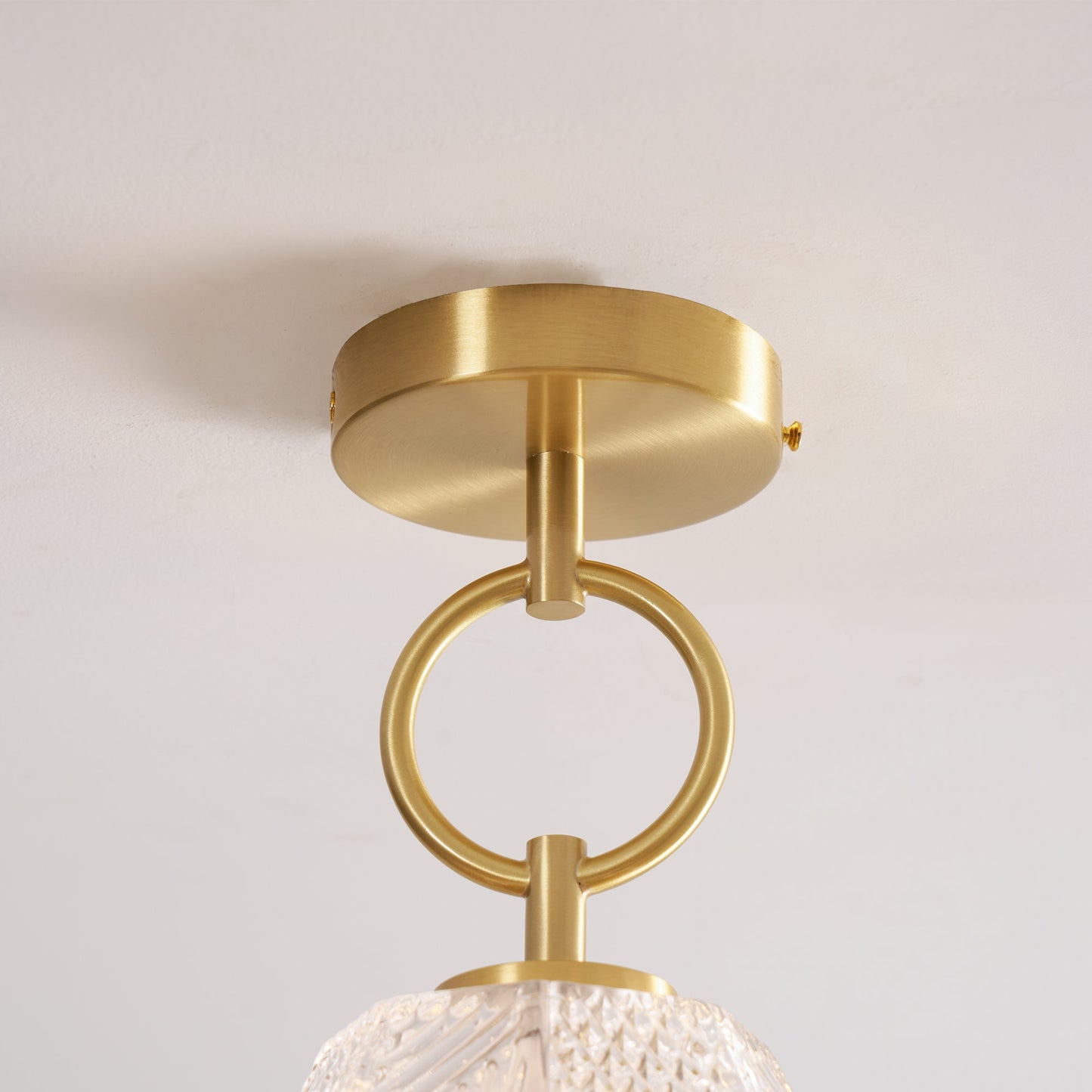 Faceted Glass Art Deco Ceiling Light — Warm Brass