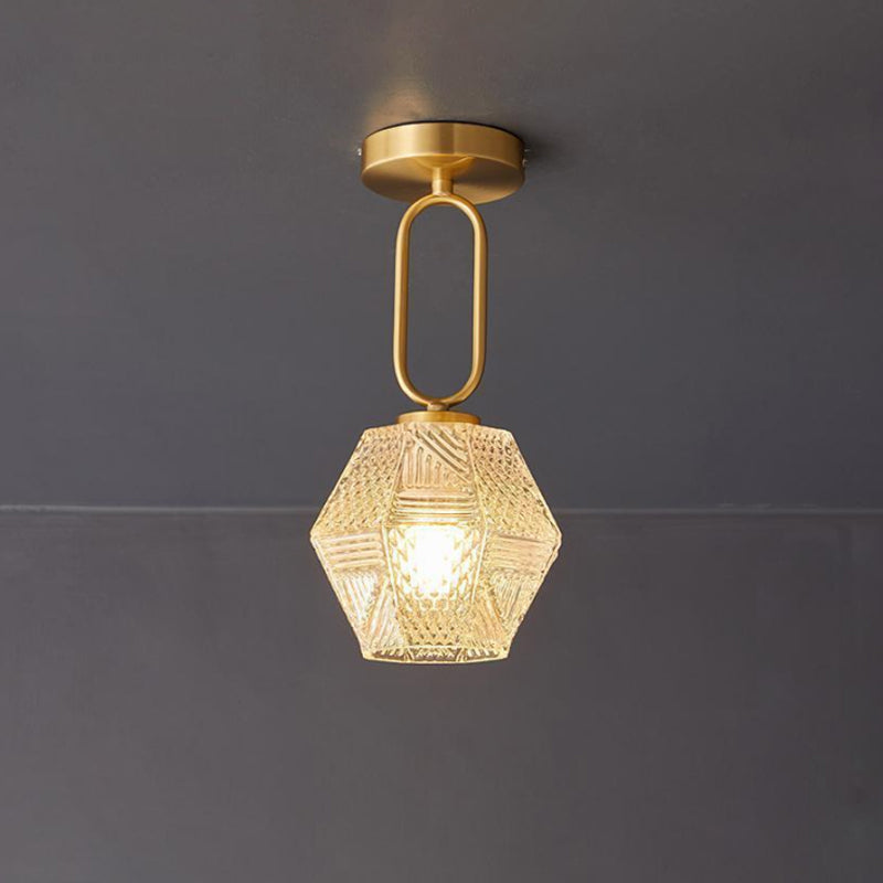 Faceted Glass Art Deco Ceiling Light — Warm Brass