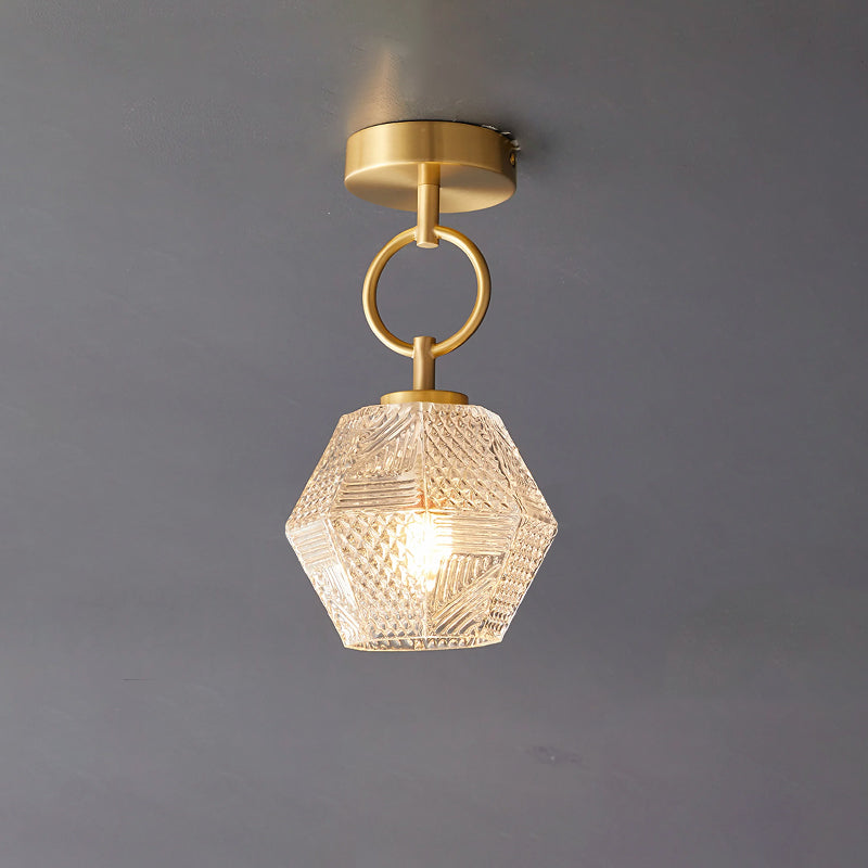 Faceted Glass Art Deco Ceiling Light — Warm Brass