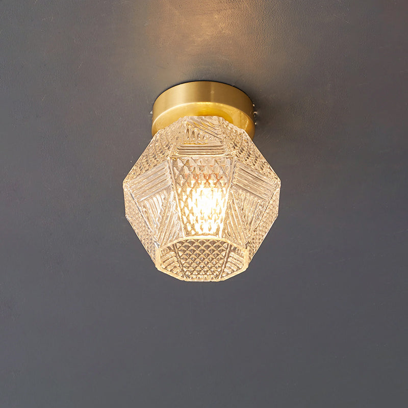 Faceted Glass Art Deco Ceiling Light — Warm Brass