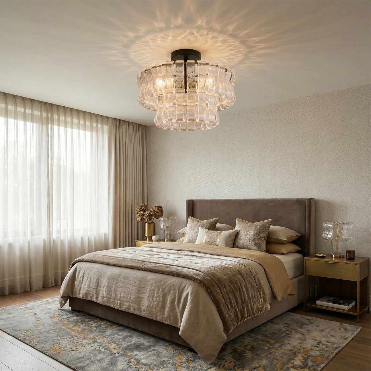 Ice-Textured Glass Round Flush Mount Ceiling Light