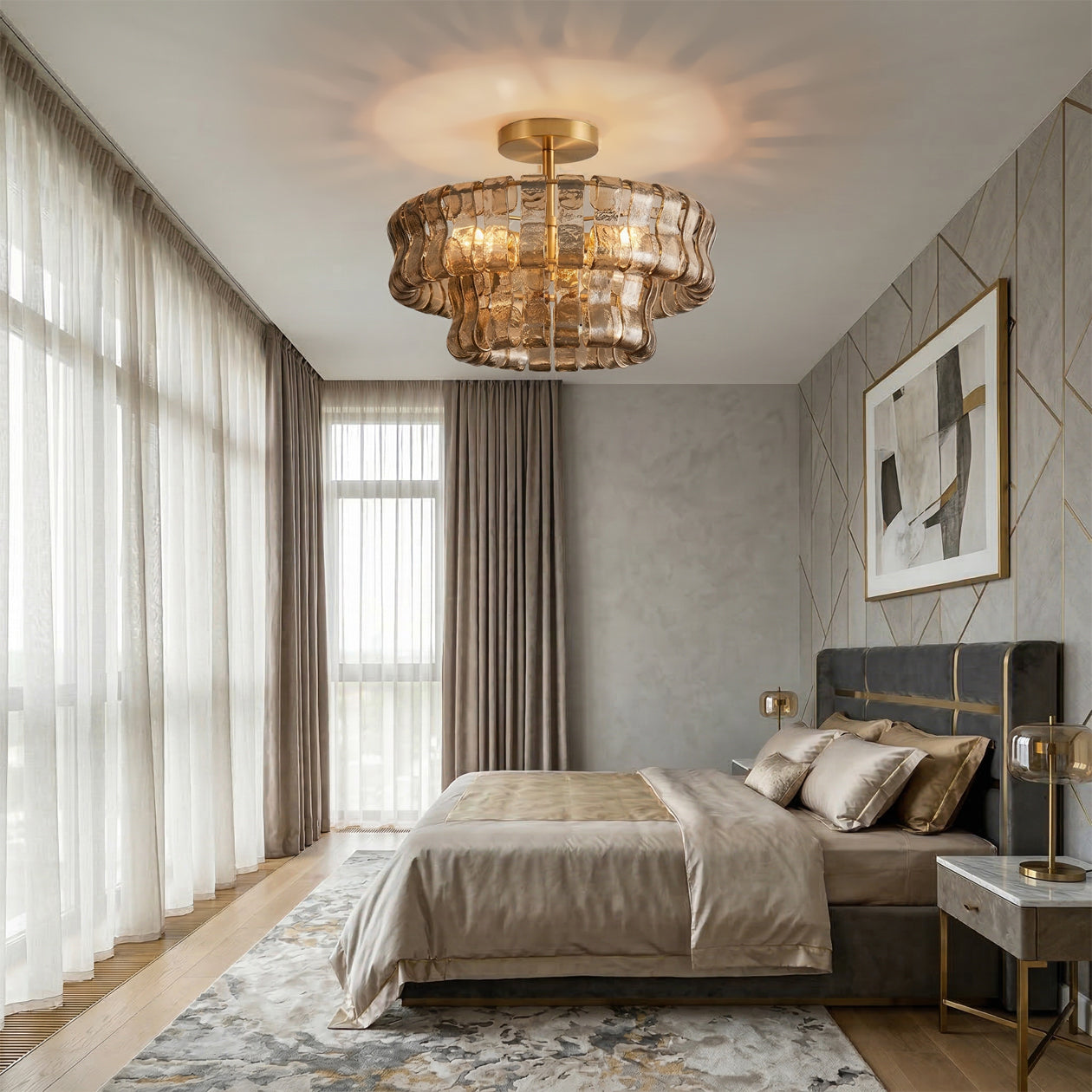 Ice-Textured Glass Round Flush Mount Ceiling Light