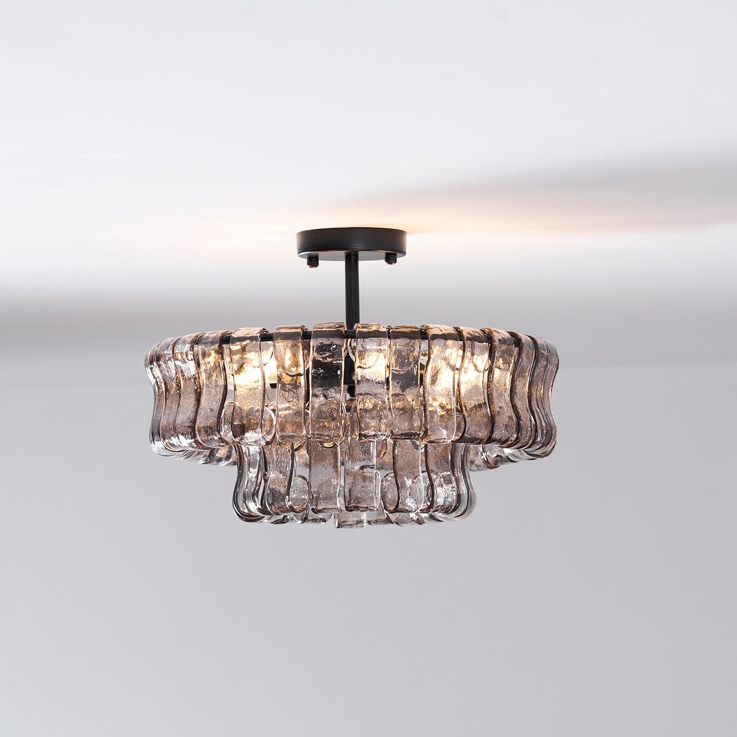 Ice-Textured Glass Round Flush Mount Ceiling Light