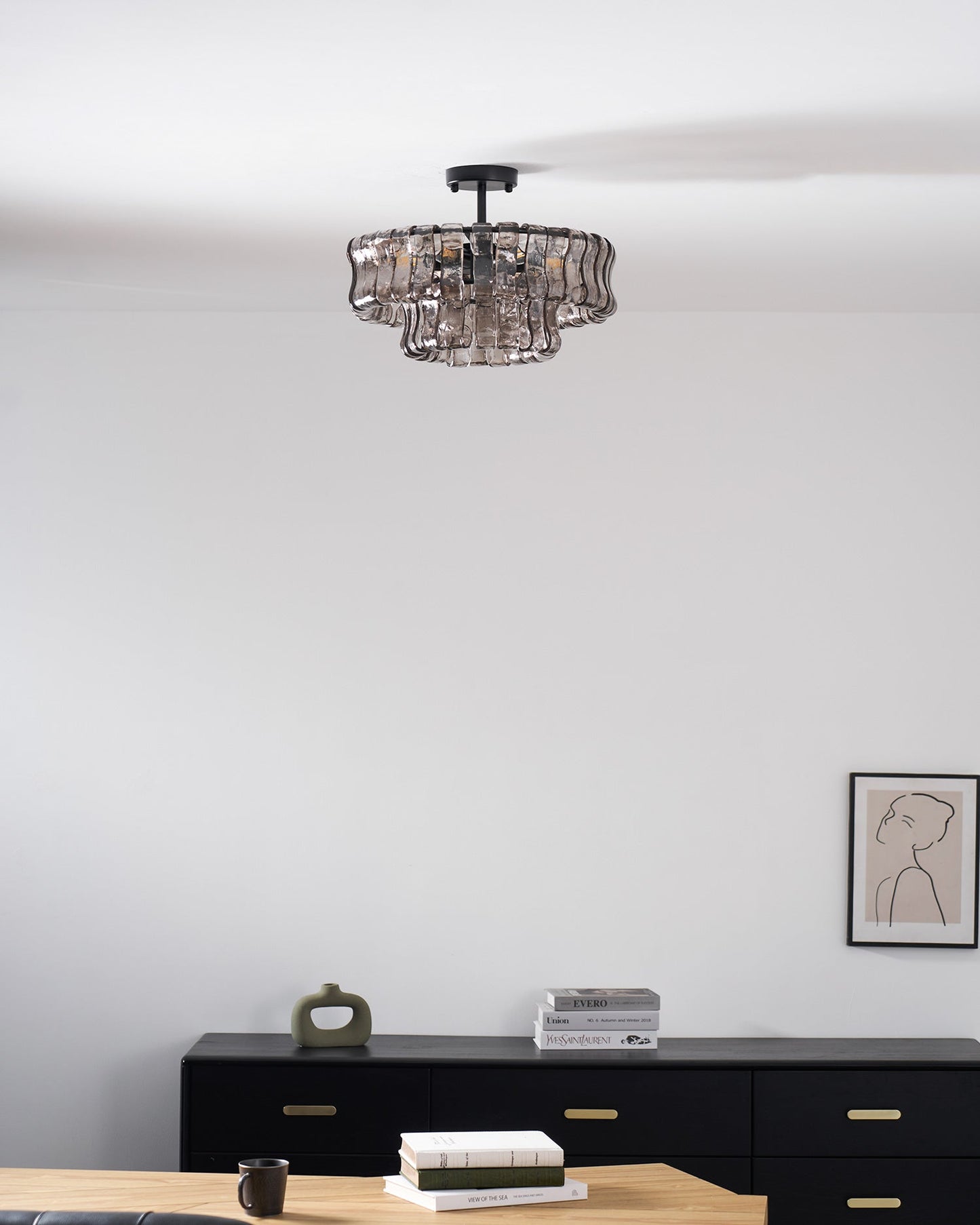 Ice-Textured Glass Round Flush Mount Ceiling Light
