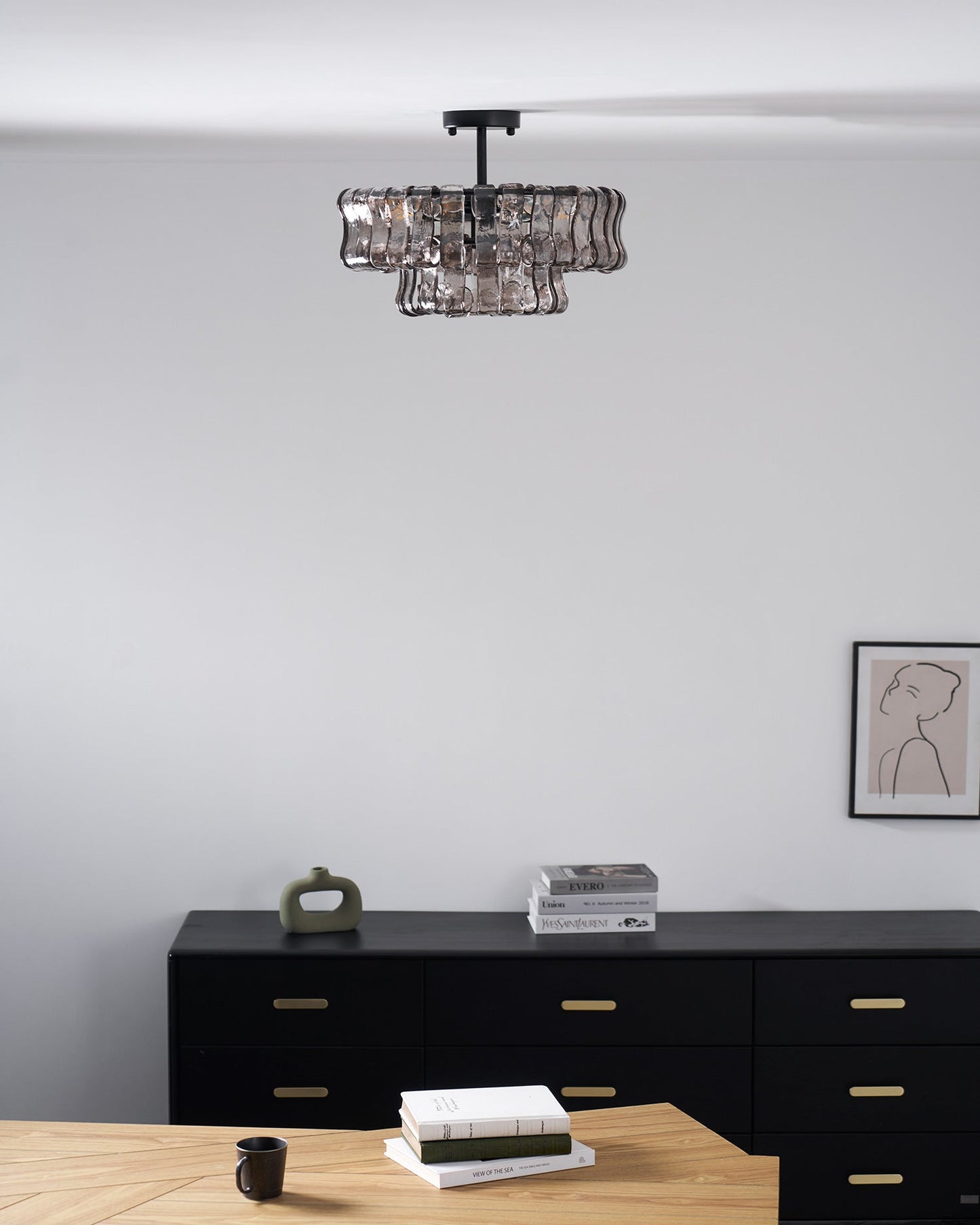 Ice-Textured Glass Round Flush Mount Ceiling Light