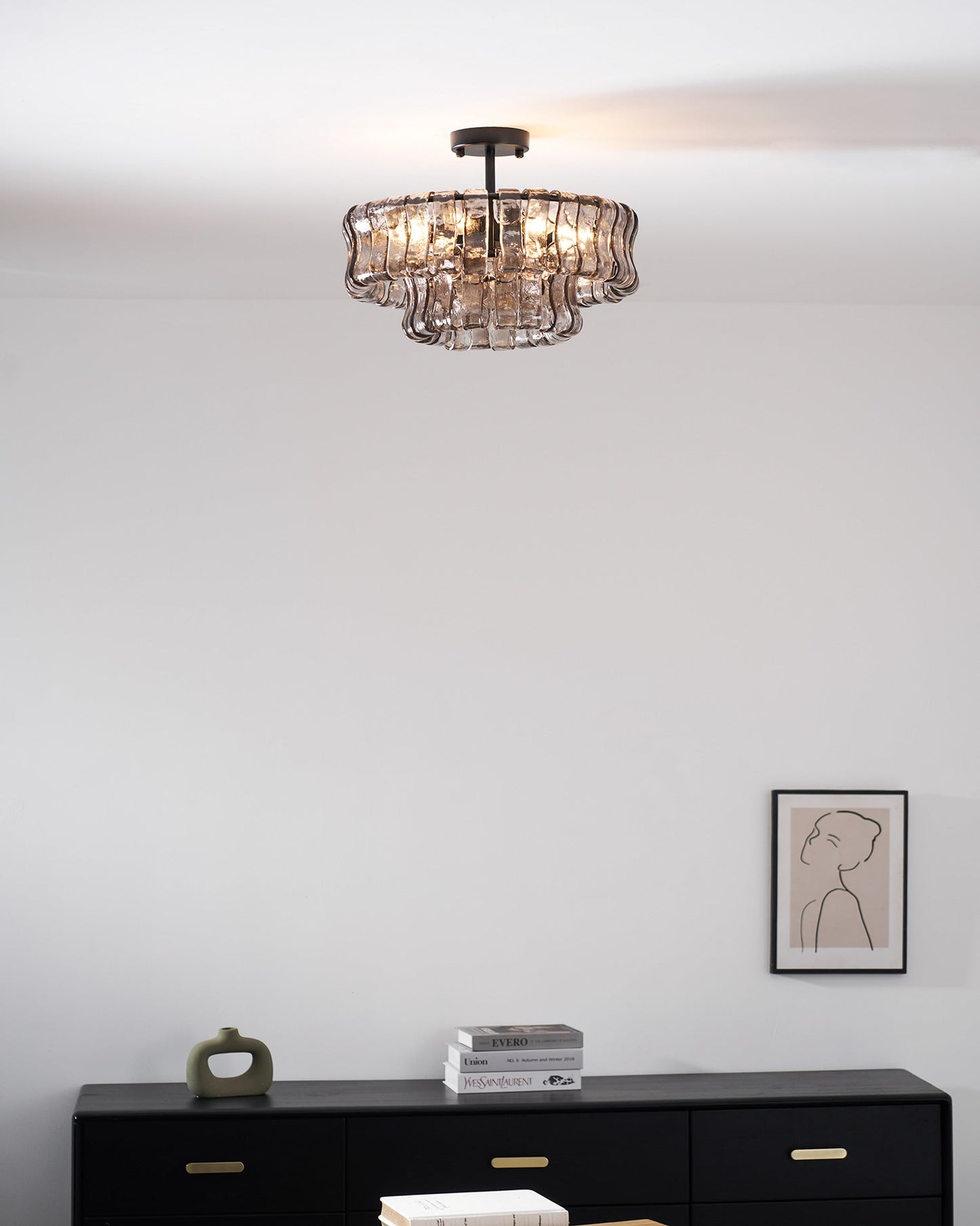 Ice-Textured Glass Round Flush Mount Ceiling Light