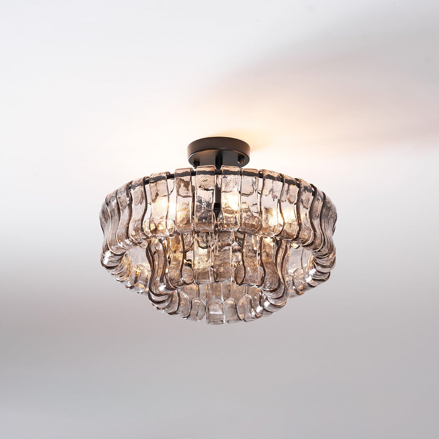 Ice-Textured Glass Round Flush Mount Ceiling Light