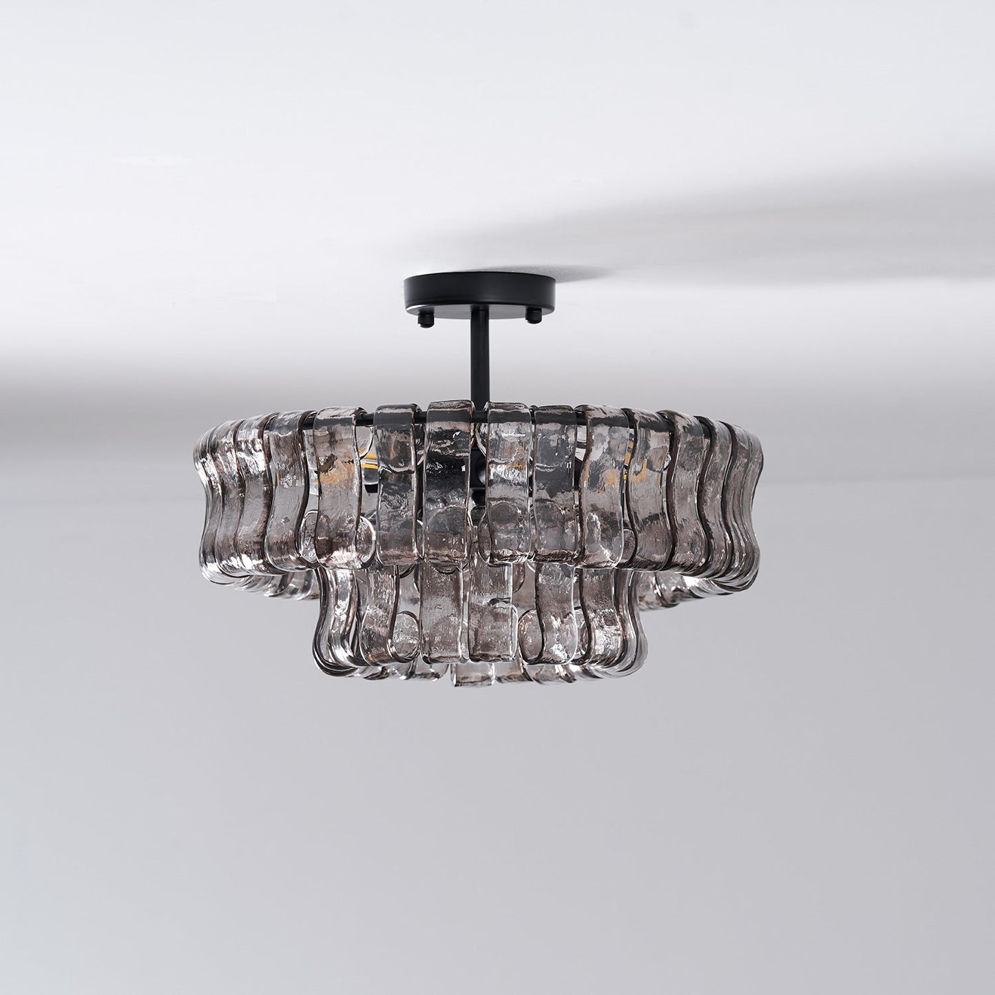 Ice-Textured Glass Round Flush Mount Ceiling Light