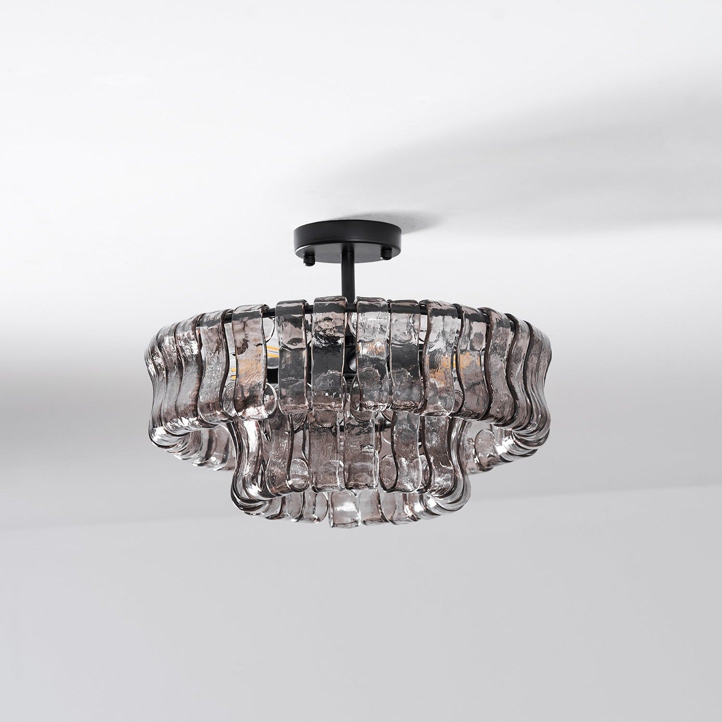 Ice-Textured Glass Round Flush Mount Ceiling Light