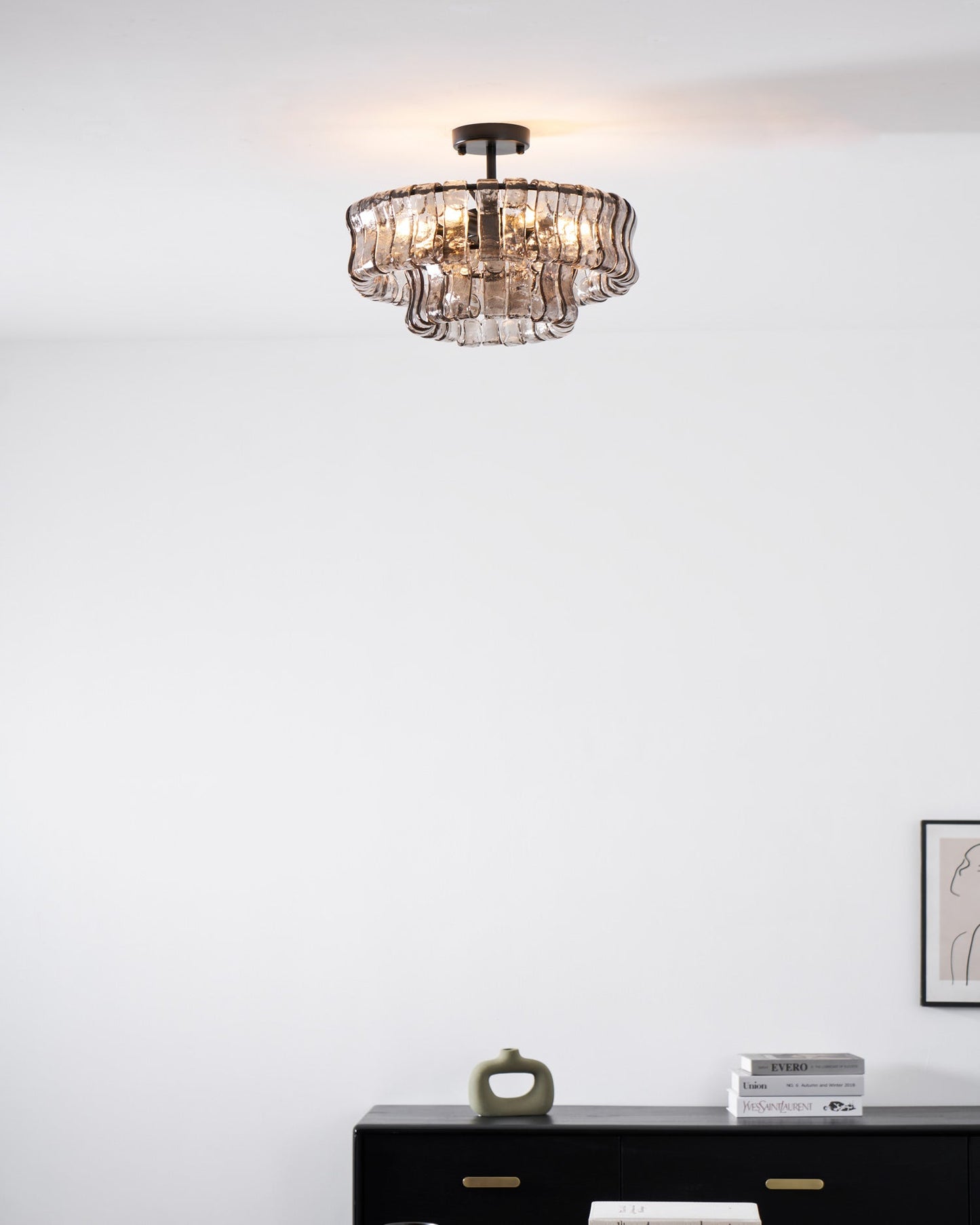 Ice-Textured Glass Round Flush Mount Ceiling Light