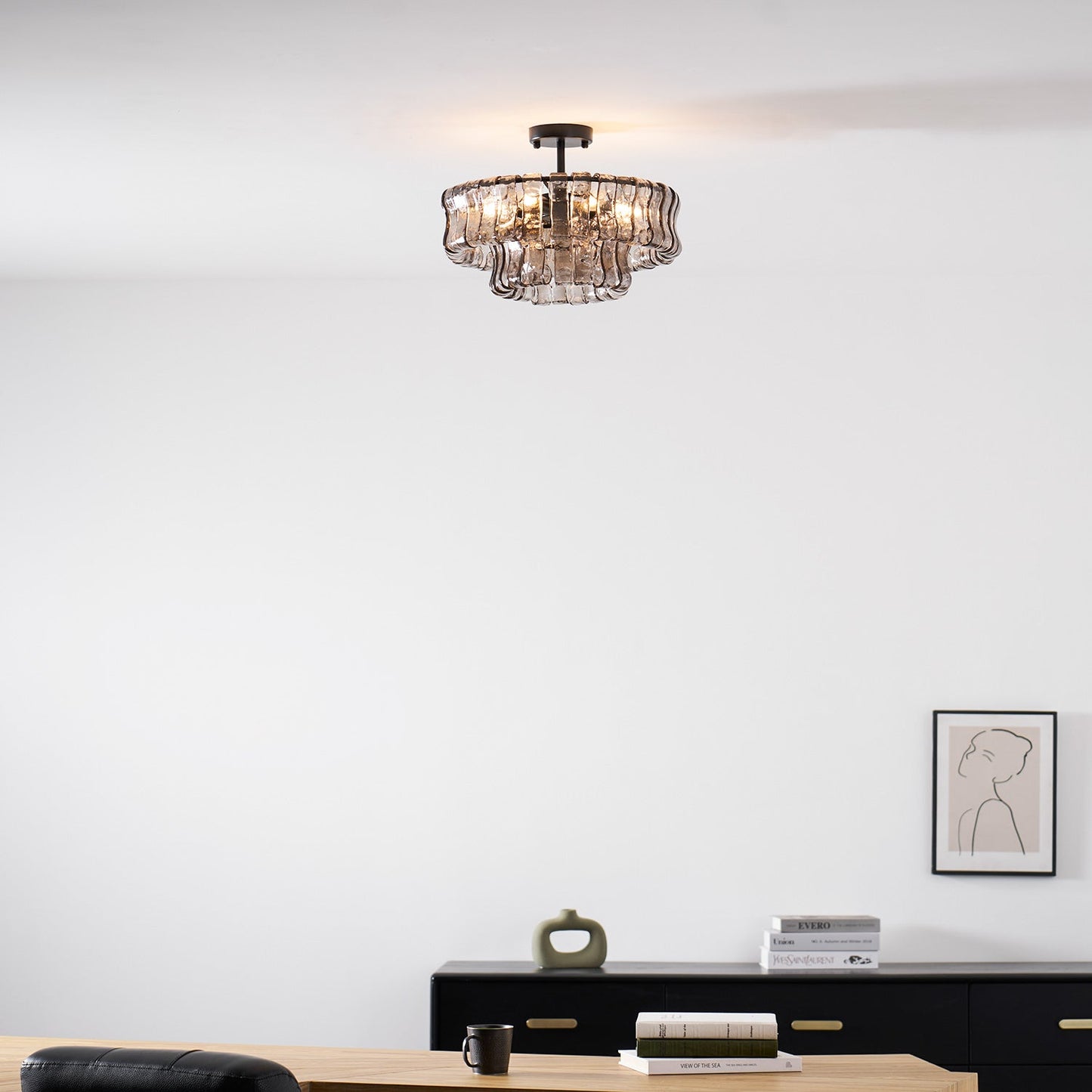 Ice-Textured Glass Round Flush Mount Ceiling Light