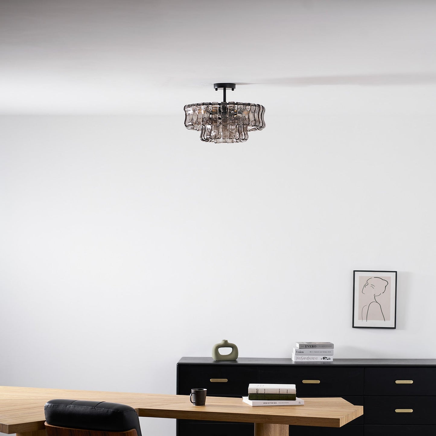 Ice-Textured Glass Round Flush Mount Ceiling Light